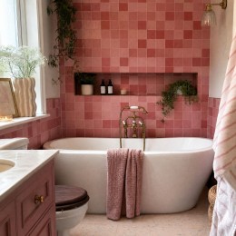 Zellige Blush Pink Ceramic Wall Tile 130x130mm