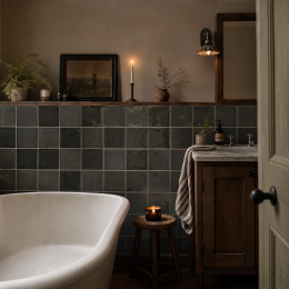 	Zellige Olive Grey Ceramic Wall Tile 130x130mm