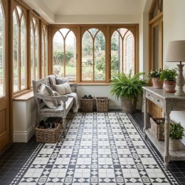 	Gosford Victorian Porcelain Black & White Border Floor Tile 285x93mm