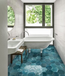 Lume Blue Hexagon Porcelain Wall and Floor Tile 210x182mm