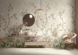 Lifestyle Wallpaper with Amazon Jungle Chic Floral Natural Porcelain Wall Tile