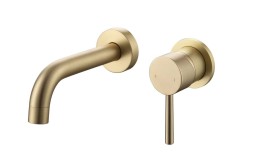 Quadro Brushed Brass Wall Mounted Basin Mixer