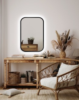 Stockholm 60x100cm LED Mirror Black Frame, Demister Pad Touch Switch