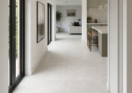 image of Veinstone White Matt Porcelain Wall & Floor Tile 1000x1000mm used in stone effect modern bathroom on walls and floors