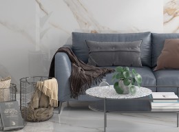 image of Capri Gold Polished Porcelain Wall & Floor Tile 1000x1000mm used in a modern living room