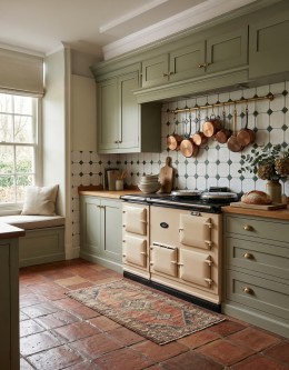 image of Cotswolds English White Gloss Octagon Ceramic Wall Tile 150x150mm with Racing Green Taco (Insert) used in cottage kitchen