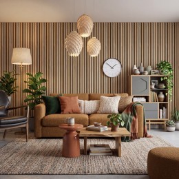 	image of Acoustic Wood Slat Wall Panel Siberian Oak 2400x600mm used in living room