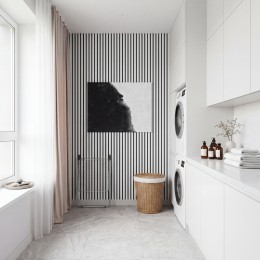 image of Acoustic Wood Slat Wall Panel White 2400x600mm used in utility room