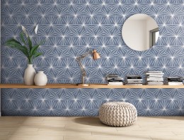 Lily 5 Hexagon Blue Line Decor Porcelain Floor & Wall Tile 198x228mm
