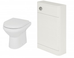 Vogue Back to Wall Pan, Soft Close Seat, Cuban White Wood WC Unit & Concealed Cistern