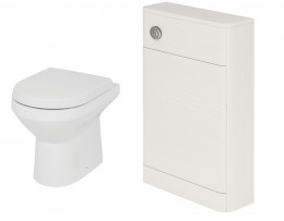 Vogue Back to Wall Pan, Soft Close Seat, Cuban White Wood WC Unit & Concealed Cistern