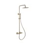 Quadro Brushed Brass Cool Touch Thermostatic Shower With Fixed Overhead And Riser Kit