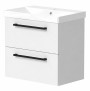 Portland 60cm Two Drawer Wall Hung Unit & Basin in White Gloss with Matt Black Handles