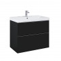 Look Wall Hung Basin Unit 80cm 2 Drawer Matt Black with Handles