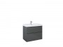 Look Wall Hung Basin Unit 80cm 2 Drawer Anthracite Gloss with Handles