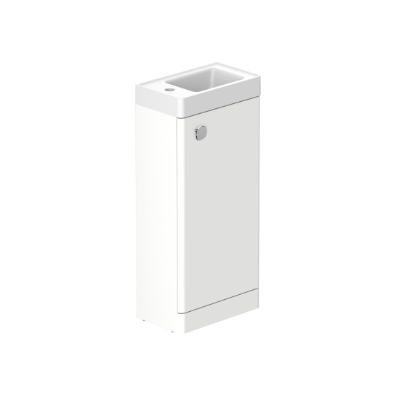 Stanway 40cm Single Door Floorstanding Cloakroom Unit & Mineral Cast Left Hand Basin in Arctic White with Chrome Handle