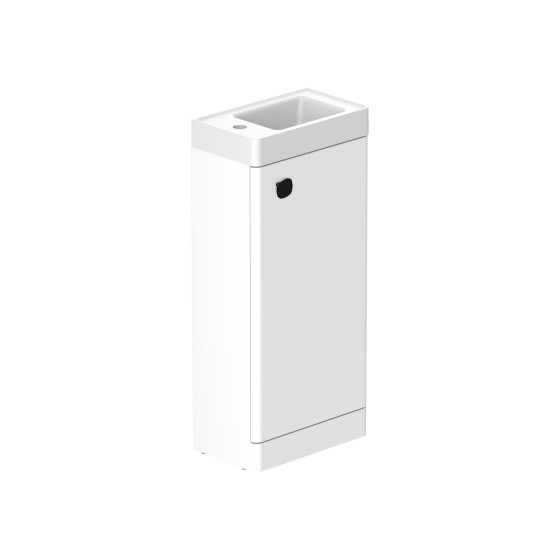 Stanway 40cm Single Door Floorstanding Cloakroom Unit & Mineral Cast Left Hand Basin in Arctic White with Matt Black Handle