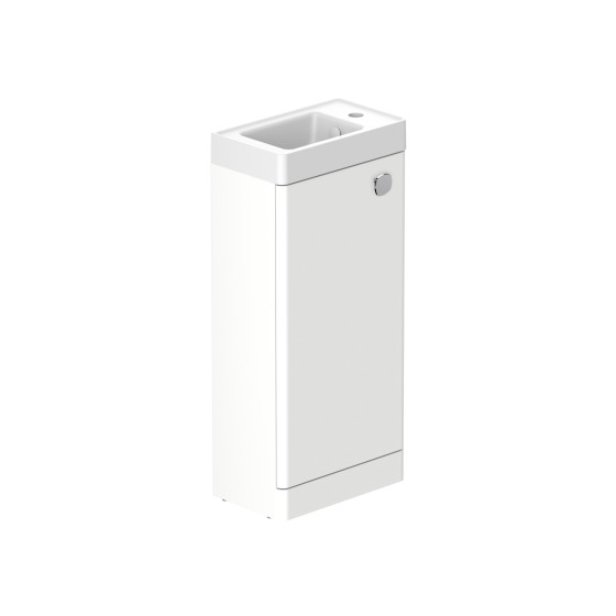 Stanway 40cm Single Door Floorstanding Cloakroom Unit & Mineral Cast Right Hand Basin in Arctic White with Chrome Handle