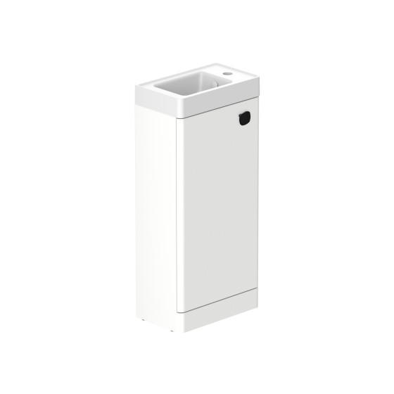 Stanway 40cm Single Door Floorstanding Cloakroom Unit & Mineral Cast Right Hand Basin in Arctic White with Matt Black Handle