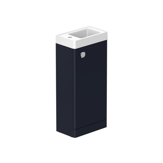 Stanway 40cm Single Door Floorstanding Cloakroom Unit & Mineral Cast Left Hand Basin in Navy with Chrome Handle