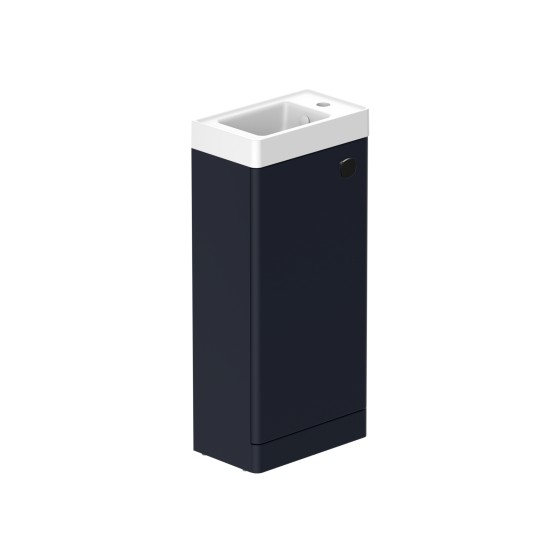 Stanway 40cm Single Door Floorstanding Cloakroom Unit & Mineral Cast Right Hand Basin in Navy with Matt Black Handle