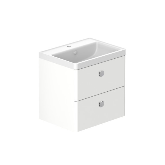 Stanway 60cm Two Drawer Wall Hung Unit & Mineral Cast Basin in Arctic White with Chrome Handles