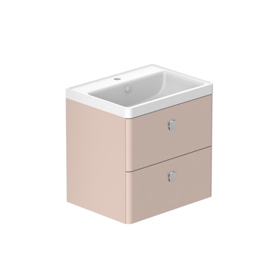 Stanway 60cm Two Drawer Wall Hung Unit & Mineral Cast Basin in Pink Clay with Chrome Handles