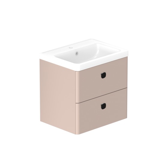 Stanway 60cm Two Drawer Wall Hung Unit & Ceramic Basin in Pink Clay with Matt Black Handles