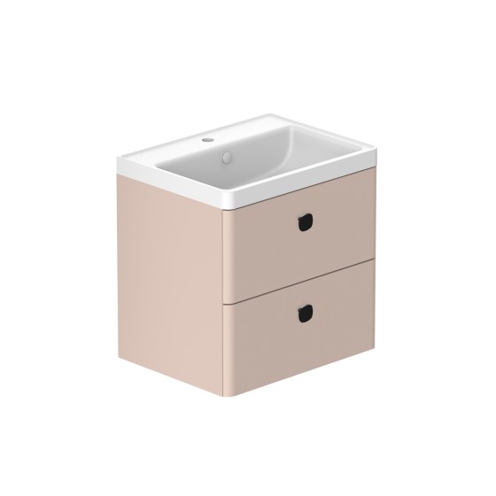 Stanway 60cm Two Drawer Wall Hung Unit & Mineral Cast Basin in Pink Clay with Matt Black Handles