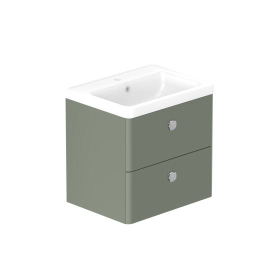 Stanway 60cm Two Drawer Wall Hung Unit & Ceramic Basin in Green with Chrome Handles