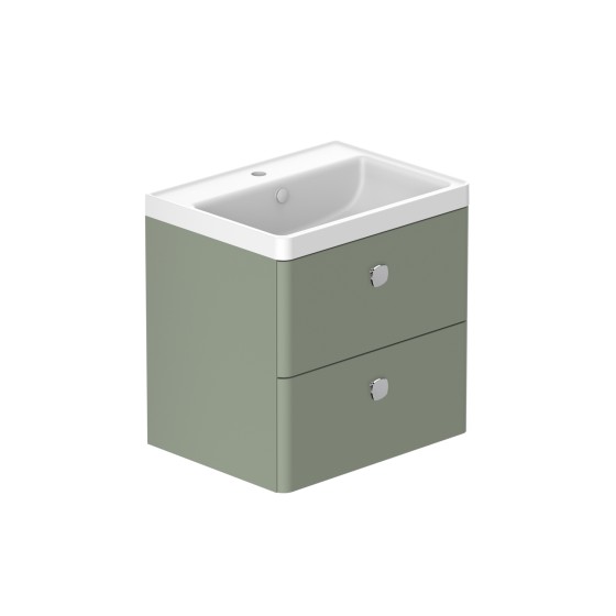 Stanway 60cm Two Drawer Wall Hung Unit & Mineral Cast Basin in Green with Chrome Handles