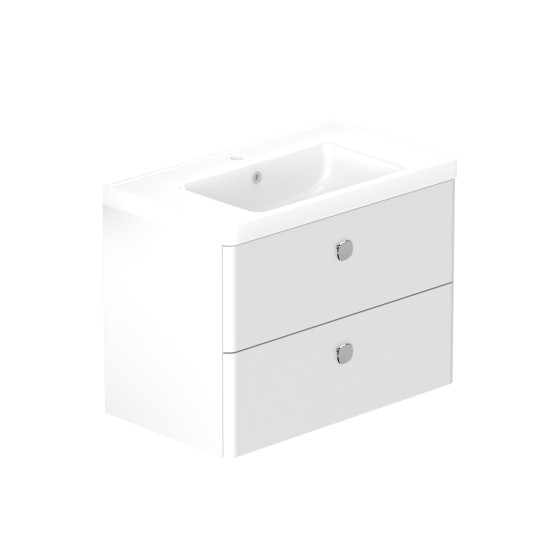Stanway 80cm Two Drawer Wall Hung Unit & Ceramic Basin in Arctic White with Chrome Handles