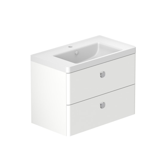 Stanway 80cm Two Drawer Wall Hung Unit & Mineral Cast Basin in Arctic White with Chrome Handles