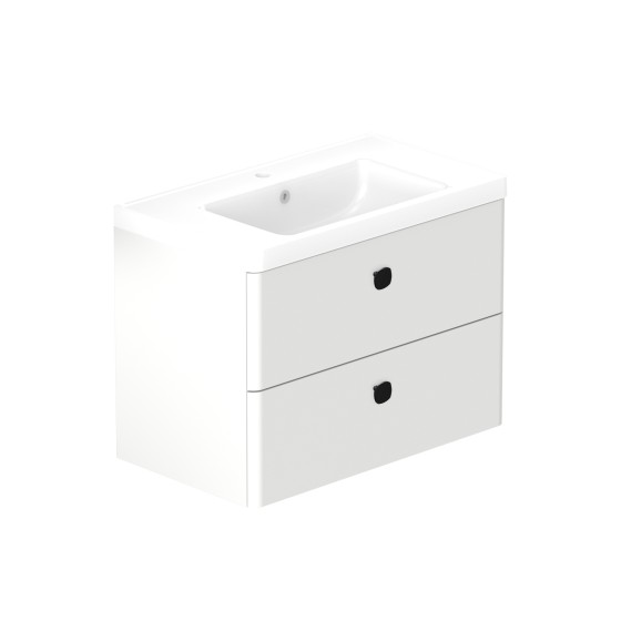 Stanway 80cm Two Drawer Wall Hung Unit & Ceramic Basin in Arctic White with Matt Black Handles