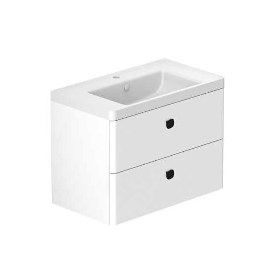 Stanway 80cm Two Drawer Wall Hung Unit & Mineral Cast Basin in Arctic White with Matt Black Handles