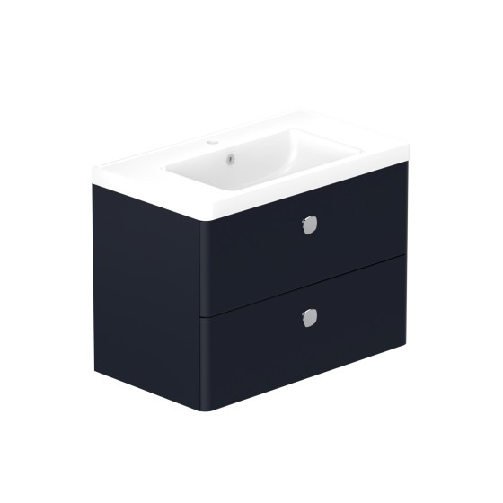Stanway 80cm Two Drawer Wall Hung Unit & Ceramic Basin in Navy with Chrome Handles