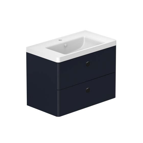 Stanway 80cm Two Drawer Wall Hung Unit & Mineral Cast Basin in Navy with Chrome Handles