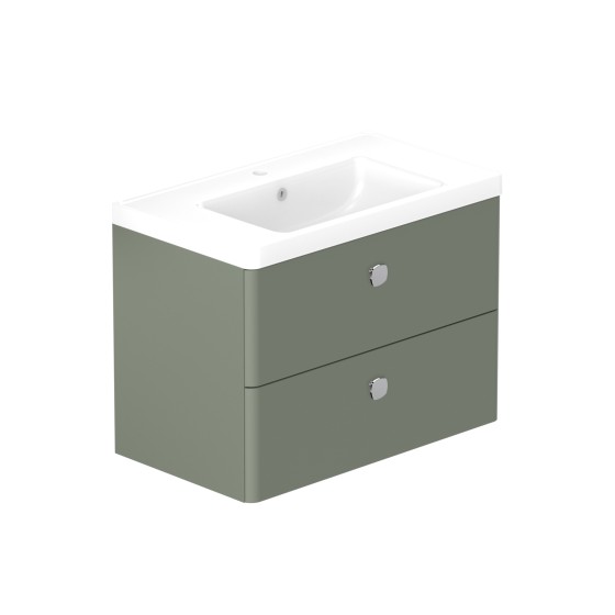 Stanway 80cm Two Drawer Wall Hung Unit & Ceramic Basin in Green with Chrome Handles