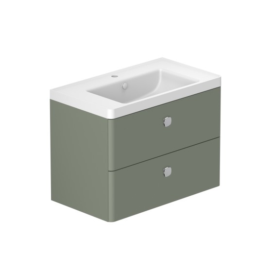 Stanway 80cm Two Drawer Wall Hung Unit & Mineral Cast Basin in Green with Chrome Handles