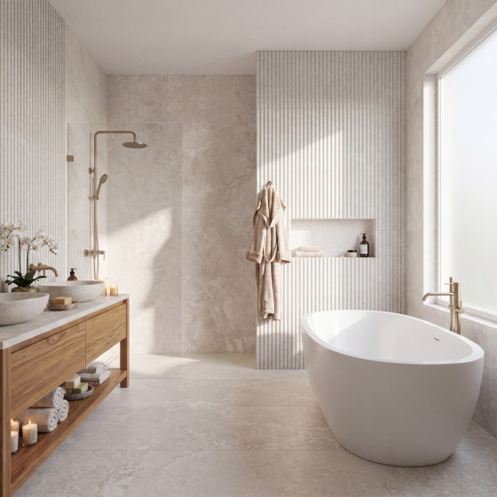 Athens White Fluted Décor Porcelain Wall Tile 600x1200mm
