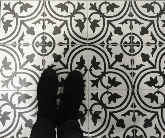 Salisbury Black Flower On White Porcelain Wall & Floor Tile 200x200mm