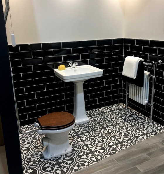 Salisbury White Flower On Black Porcelain Wall & Floor Tile 200x200mm