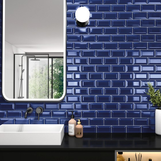 Frame Cobalt Deep Metro Ceramic Wall Tile 75x150mm
