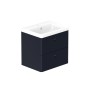 Stanway 60cm Two Drawer Wall Hung Unit & Ceramic Basin in Navy with Matt Black Handles