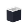 Stanway 60cm Two Drawer Wall Hung Unit & Mineral Cast Basin in Navy with Matt Black Handles
