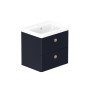 Stanway 60cm Two Drawer Wall Hung Unit & Ceramic Basin in Navy with Satin Brass Handles