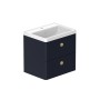Stanway 60cm Two Drawer Wall Hung Unit & Mineral Cast Basin in Navy with Satin Brass Handles