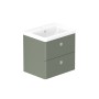 Stanway 60cm Two Drawer Wall Hung Unit & Ceramic Basin in Green with Chrome Handles