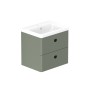 Stanway 60cm Two Drawer Wall Hung Unit & Ceramic Basin in Green with Matt Black Handles