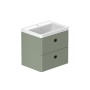 Stanway 60cm Two Drawer Wall Hung Unit & Mineral Cast Basin in Green with Matt Black Handles